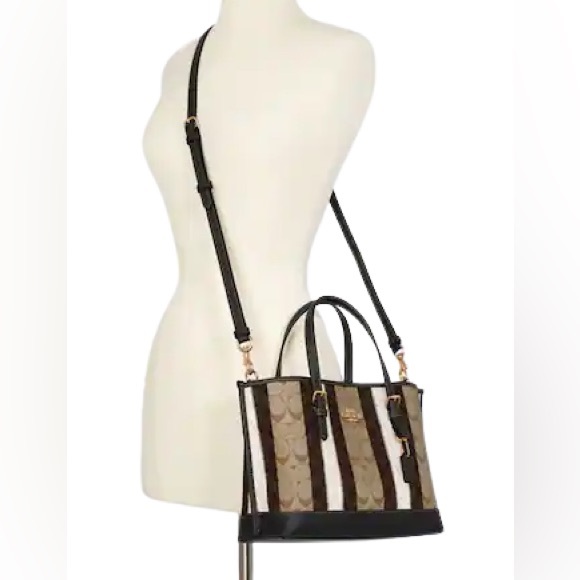 Coach Signature Stripe Tote in Brown, Tan, Cream (FIRM) - Picture 2 of 15